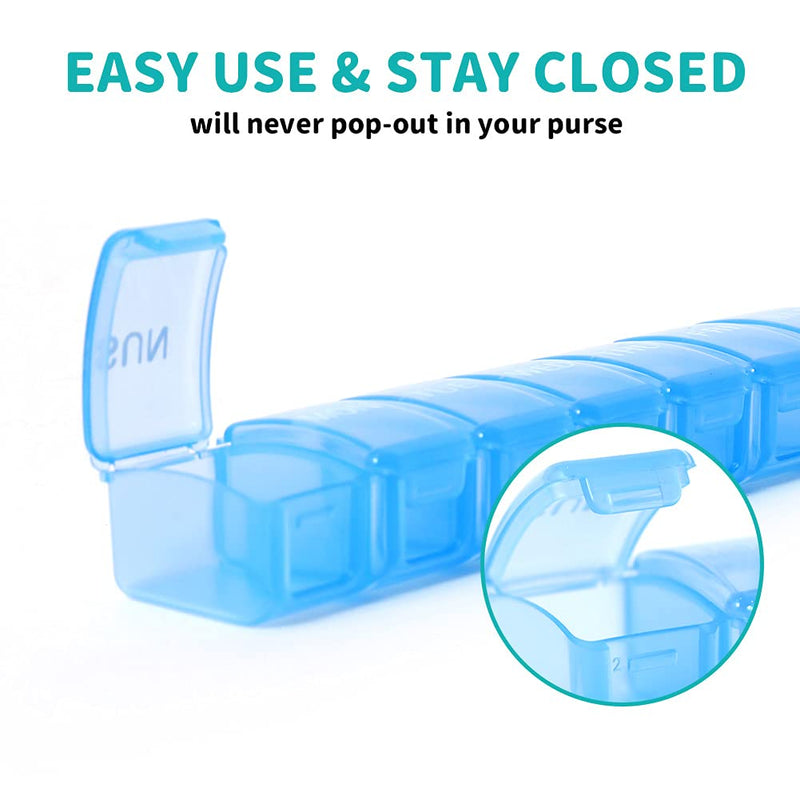 2 PCS Small Weekly Pill Organizer 7 Days (Blue) | Pocket Daily Pill Case, Daily Planner, Pill Box for Pills/Vitamin/Fish Oil/Supplements Blue 2 Pcs