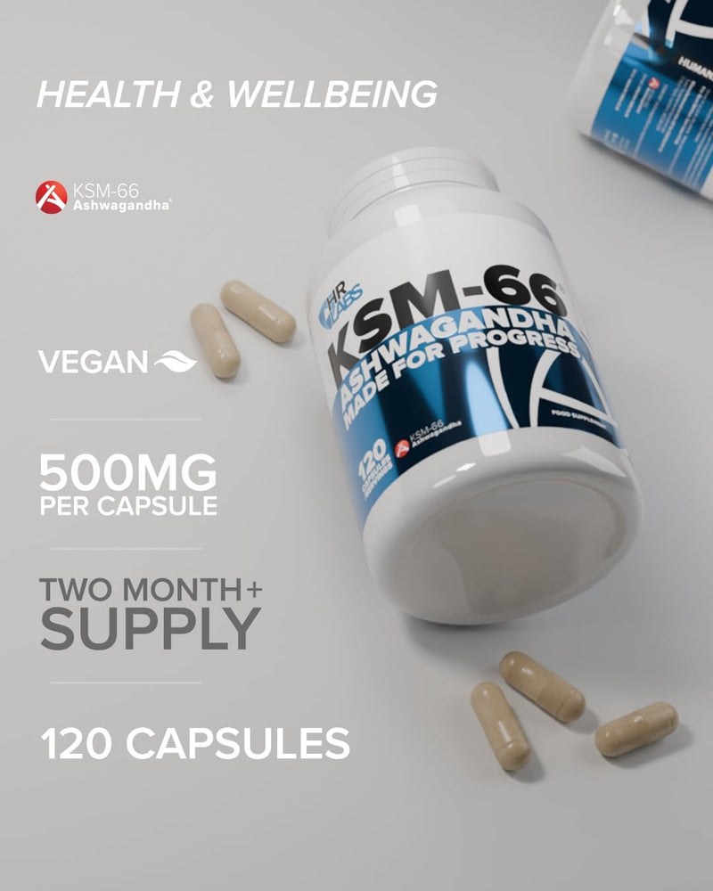 KSM-66 Ashwagandha, Sleep Aid, Stress Reduction, Improves Libido, Testosterone Levels, Immune & Cognitive Function, 120 x 500mg Capsules, Unflavoured