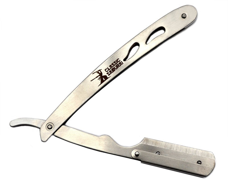 [Australia] - CS-102 Stainless Steel Professional Barber Straight Edge Razor with 100 Lord Single Edge Razor Blades (Silver Metal) 