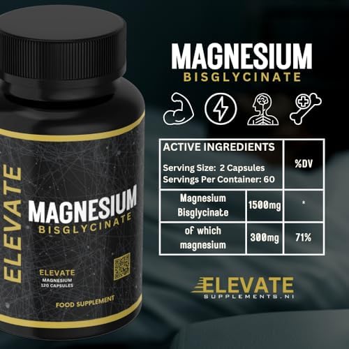 Magnesium Glycinate (Bisglycinate) - 120 High Strength Capsules, Highly Absorbable Chelated Magnesium Supplement for Sleep, Relaxation, Muscle Recovery, Stress Relief, Heart & Nervous Support