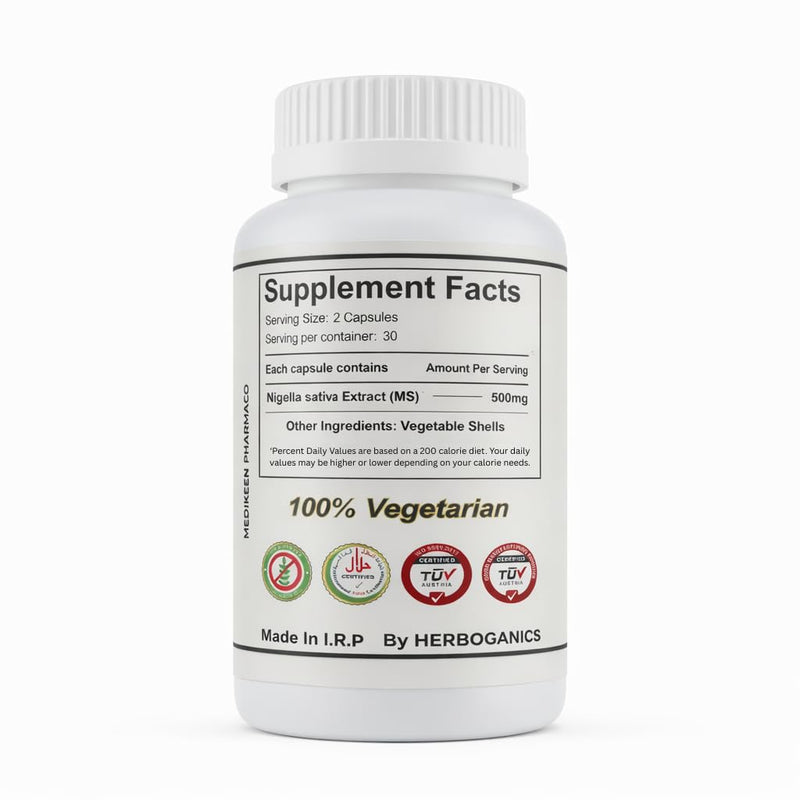 Black Seed Capsules 500mg – Nigella Sativa Extract Supplement – 60 Vegetarian Capsules – Black Cumin Seed Herbal Supplement for Immune Support, Digestive Health & Skin and Hair Support