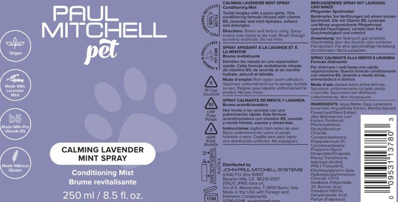Paul Mitchell Pet Calming Lavender Mint Spray, Conditioning Mist, 8.5 fl.oz. - PawsPlanet Australia