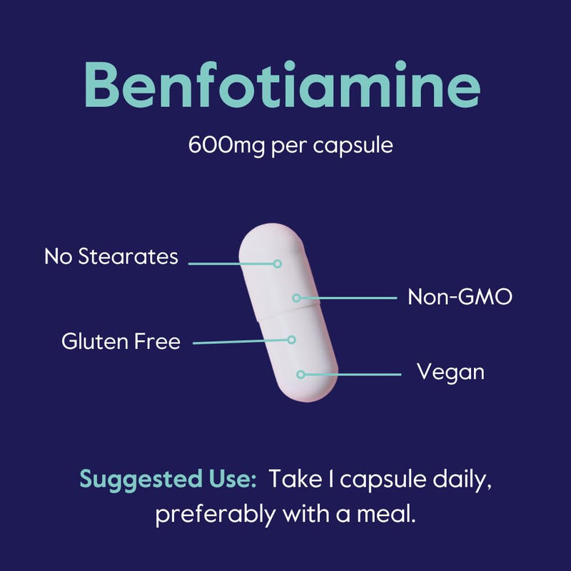 BESTVITE Ultra Benfotiamine 600mg per Capsule (60 Veg Caps) - No Stearates | Vegan - Non GMO - Gluten Free - Fat Soluble Vitamin B1 - Vitamin B1 Thiamine Supplement - Maximum Strength Benfotiamine 60 Count (Pack of 1)