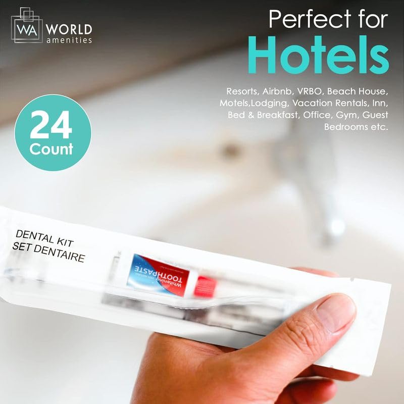 [Australia] - World Amenities - Bulk Disposable Dental Kit Bundle with Toothbrush and Toothpaste 1 Count (Pack of 24) Clear Frosted Sachet 