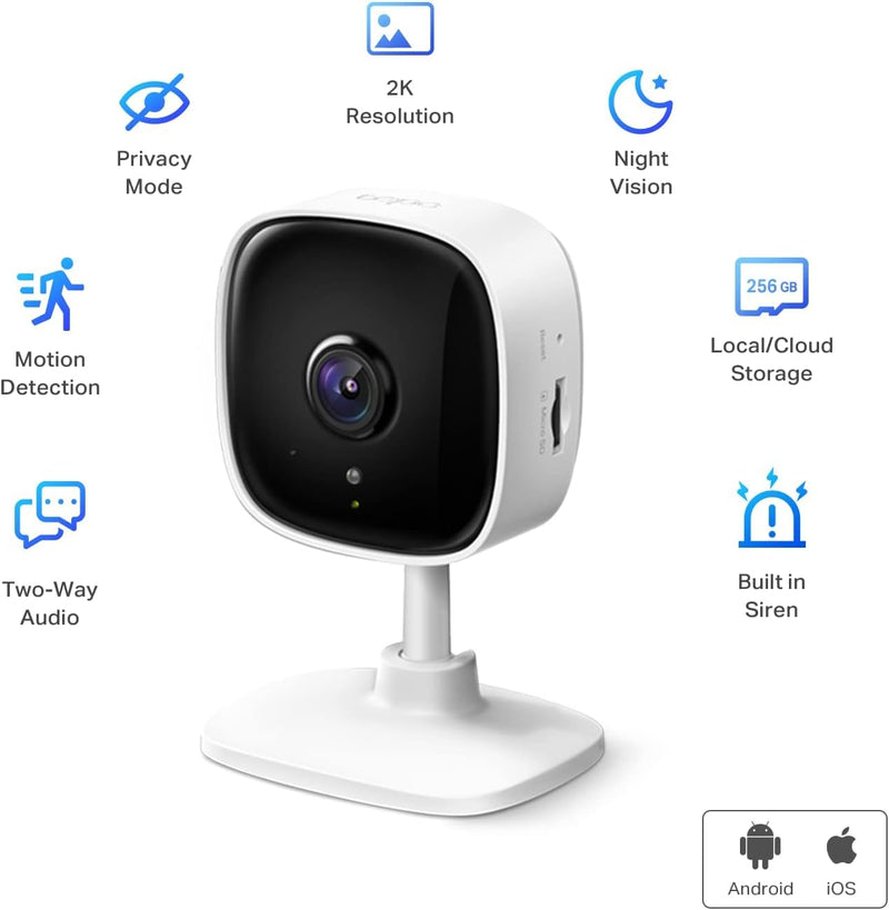 [Australia] - TP-Link Tapo 2K Security Camera for Baby Monitor, Dog Camera w/Motion Detection, 2-Way Audio, Night Vision, Cloud & SD Card Storage (Up to 256 GB), Works w/Alexa & Google Home, 2-Pack (Tapo C110P2) White 2 Pack 
