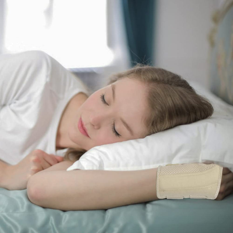 HYCOPROT Wrist Brace Night Wrist Sleep Support Splint Compression Sleeve Adjustable Straps for Wrist Pain Relief, Carpal Tunnel, Arthritis, Tendonitis, Fitness (Beige, L/XL-Right Hand (Pack of 1)) L/XL-Right Hand (Pack of 1) Beige