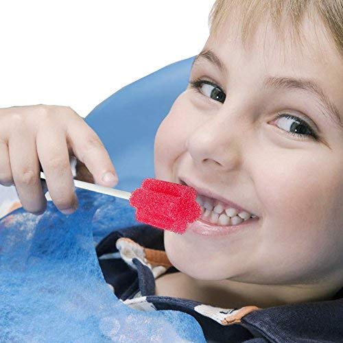 Disposable Oral Foam Swab with Mint Flavored, Individually Wrapped, Red, Box of 50 Counts