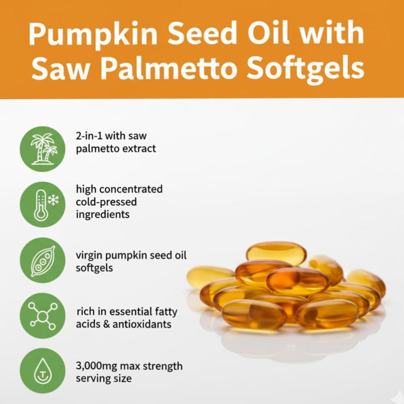 [Australia] - Pumpkin Seed Oil with Saw Palmetto ‚Äì 3000mg Per Serving, 300 Softgels | Cold Pressed Virgin Oil | Supports Prostate, Bladder, Urinary & Hair Health | Non-GMO 