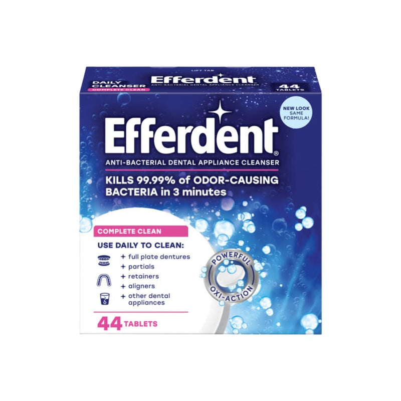 Efferdent Denture Cleanser Tablets, Complete Clean, Cleanser for Retainer and Dental Appliances, 44 Count, (Pack of 2) 44 Count (Pack of 2)