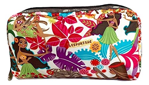 LeSportsac Sweet Wahine HAWAII EXCLUSIVE Rectangular Cosmetic Bag/Pouch Style 6511/Color K168, Hula Girls, Vibrant Tropical Paradise, Hawaiian Golden Pineapples, Colorful Palm Fronds, Aloha