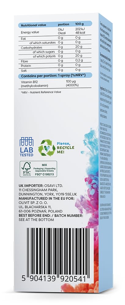 Osavi Methyl–B12, 100 µg – 25 ml Oral Spray | Cherry Flavor | Supports Nervous System & Immune Function | Vitamin B12 for Energy Metabolism | Reduces Fatigue & Supports Red Blood Cell Formation