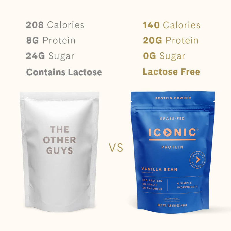 ICONIC Protein Powder, Vanilla Bean - Sugar Free, Low Carb Protein Powder - Lactose Free, Gluten Free, Non-GMO - 20g Grass Fed Whey & Casein Protein - Keto Friendly, 1 lb Pouch (18 Servings) 1 Pound (Pack of 1)