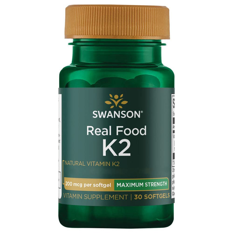 [Australia] - Swanson Real Food K2 (Menaquinone MK-7), 200mcg, 30 soft capsules, high dosage, laboratory tested, soy-free, gluten-free, non-GMO 
