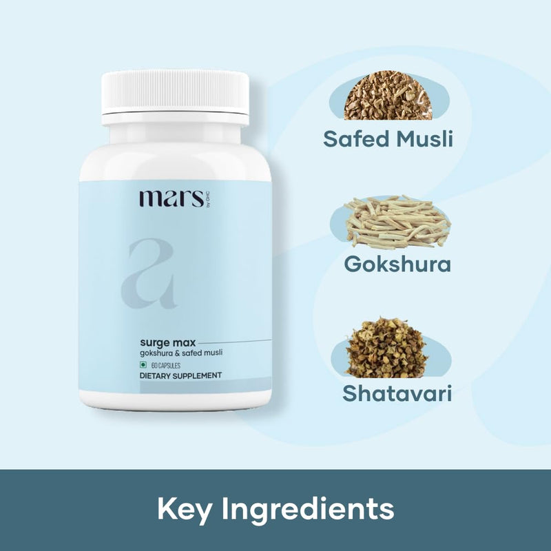 [Australia] - Mars Surgemax Natural Capsules with Shilajit & Safed Musli | Supports Energy, Strength & Immunity | for Active Lifestyle | 60 Capsules | Pack of 1 