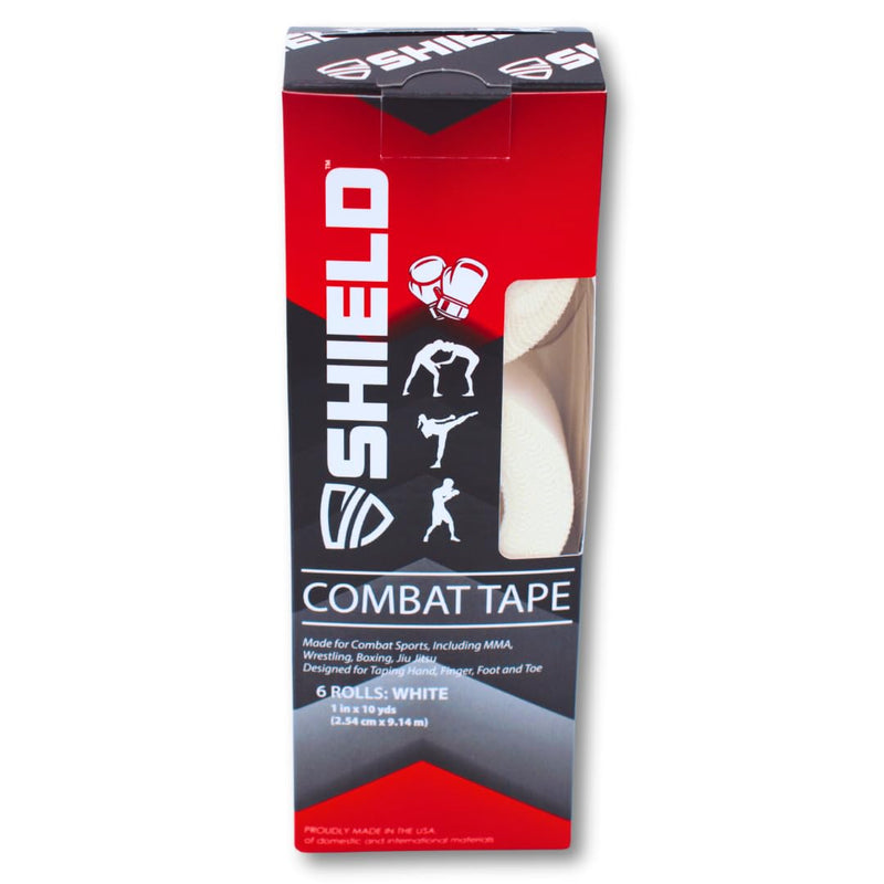 SHIELD Combat Tape | Boxing Tape for Hands, USA Made, Athletic Tape 1 inch, Easy-Tear, 1" Inch x 10 Yards, 6 Pack, Boxing MMA, Muay Thai, White