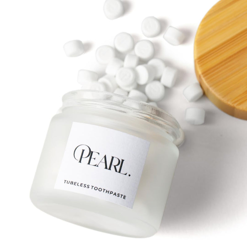 Starter Kit: The Pearl Jar & Fluoride Mint Toothpaste Tablets | Dentist Developed | Natural Whitening | TSA Approved | Reusable Packaging (Jar + 62 Tablets) 1 Count (Pack of 63)