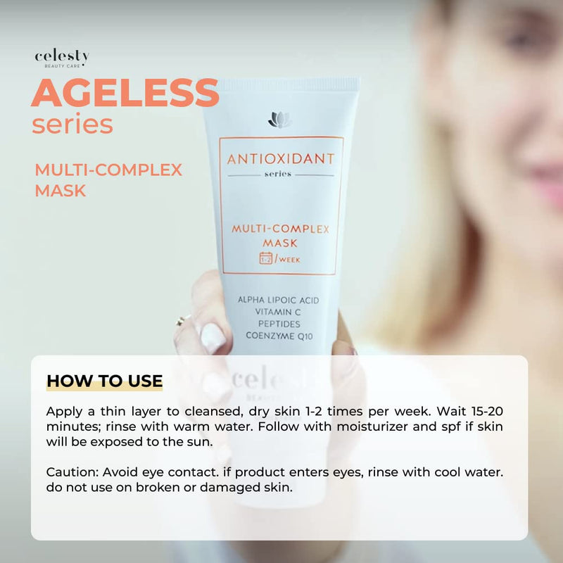 Celest Beauty Antioxidant Deep Hydration Face Mask Skincare, Boosts Collagen, Vitamin C, Coenzyme Q10, Alpha Lipoic Rich Extracts for your Anti Aging Revitalized Radiant Skin. 4 Fl Oz Large Size