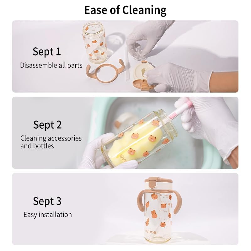 [Australia] - Evorie Tritan Spill Proof Toddler Straw Sippy Cup, 10 oz for Baby and Toddlers 1-3 Years Old, No Spill Straw Water Bottle with Removable Handles, Ideal for School, BPA-Free, Honey Bear Sweet Bear 