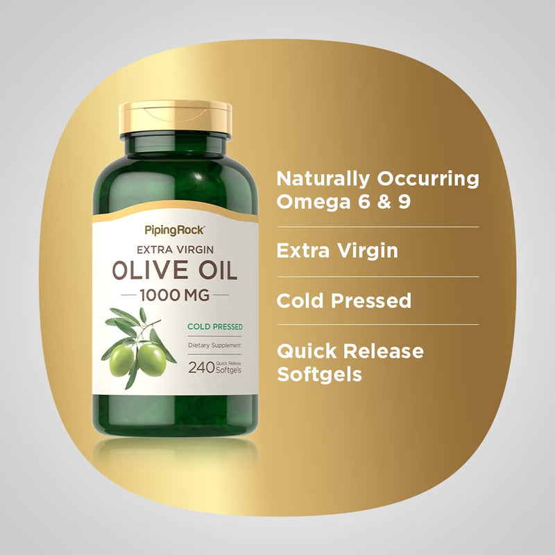 [Australia] - Piping Rock Olive Oil Softgels 1000mg | 240 Count | Extra Virgin Olive Oil | Cold Pressed Supplement | Gluten Free, Non-GMO 
