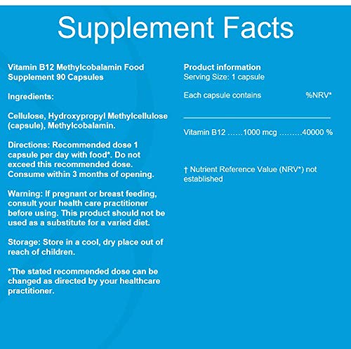 Vitamin B12 Methylcobalamin 1000mcg by Metabolics — Vitamin B12 Supplement Containing Only Methylcobalamin — Contributes to the Reduction of Tiredness & Fatigue | Additive Free