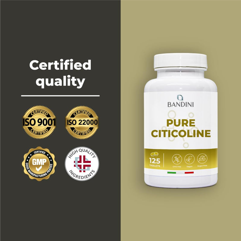 Bandini® Citicoline 125 Tablets - CDP Choline Supplement, up to 500mg Daily - High Strength CDP-Choline Support for Cellular Function, Active Lifestyle, Mental Performance - Non-GMO, Vegan Friendly