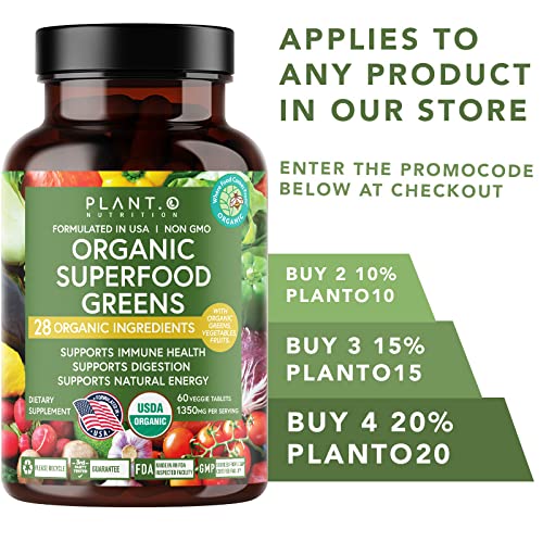 [Australia] - Plant.O Organic Super Greens [Fruit & Veggie Supplement] High Absorption Antioxidants from Green Powder with Alfalfa, Beet Root, Tart Cherry for Immune Support, Gut Health, Energy, 60 Veggie Tablets 60 Count (Pack of 1) 
