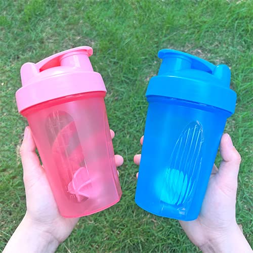 [Australia] - OOTD Protein Shaker Bottle 400 ml Leak-proof, BPA Free, Protein Shaker for Supplement Shakes with Sieve & Scale, Fitness Mixer for Creamy Whey Protein Powder Shakes, (Blue+Pink(2PCS) 400ML Blue+pink 