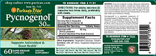 [Australia] - Puritan's Pride Pycnogenol 30 mg, 60 Count, White 