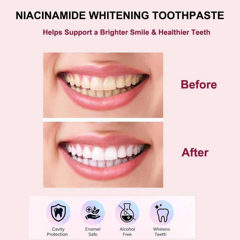 Niacinamide Whitening Toothpaste – Fluoride-Free Gentle Formula for Sensitive Teeth, Deep Stain Removal, Fresh Breath & Enamel Repair, 3.53 oz（2 PCS ） 2