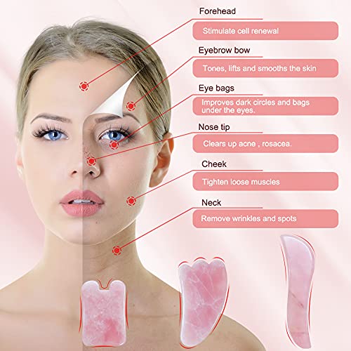 [Australia] - YYZP Natural Rose Quartz ChineseGuaSha Board,Scraping Massage Tools for Acupoint Trigger Point Treatment, Suitable for Facial, Body Care, 3 Set 3Pcs 