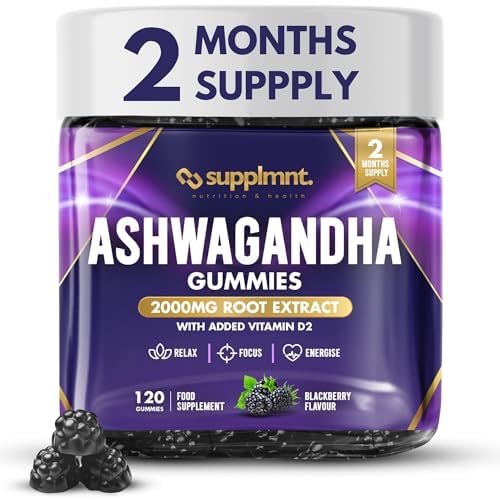Supplmnt. Ashwagandha Gummies High Strength 2000mg with Vitamin D2 – 2 Months Supply Ashwagandha Root Extract Supplement, Vegan, BlackBerry Flavor, 120 Count
