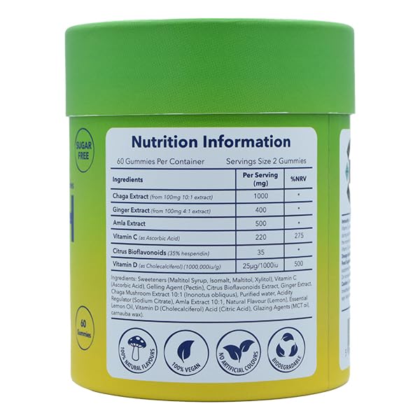 Moosh Mushroom Gummies 3000mg - 60 Gummies (Reishi, Lions Mane, Chaga, Coryceps) Sugar Free, 100% Vegan (Immunity (Chaga)) Immunity - Chaga