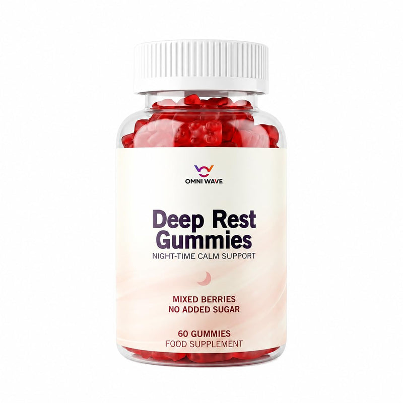 Omni Wave Deep Rest Gummies | Relaxation & Sleep Support with L-Theanine, Magnesium Bisglycinate, Glycine, Lemon Balm, Passion Flower & Chamomile | No Added Sugar Mixed Berries | Vegan | 60 Gummies