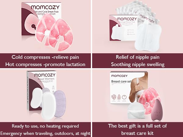 [Australia] - Momcozy Larger Breast Therapy Packs, Hot and Cold Breast Pads with 2 Soft Covers, Breastfeeding Essentials for Relieve Clogged Ducts, Nipple Pain, Engorgement, 2 Pack pink 