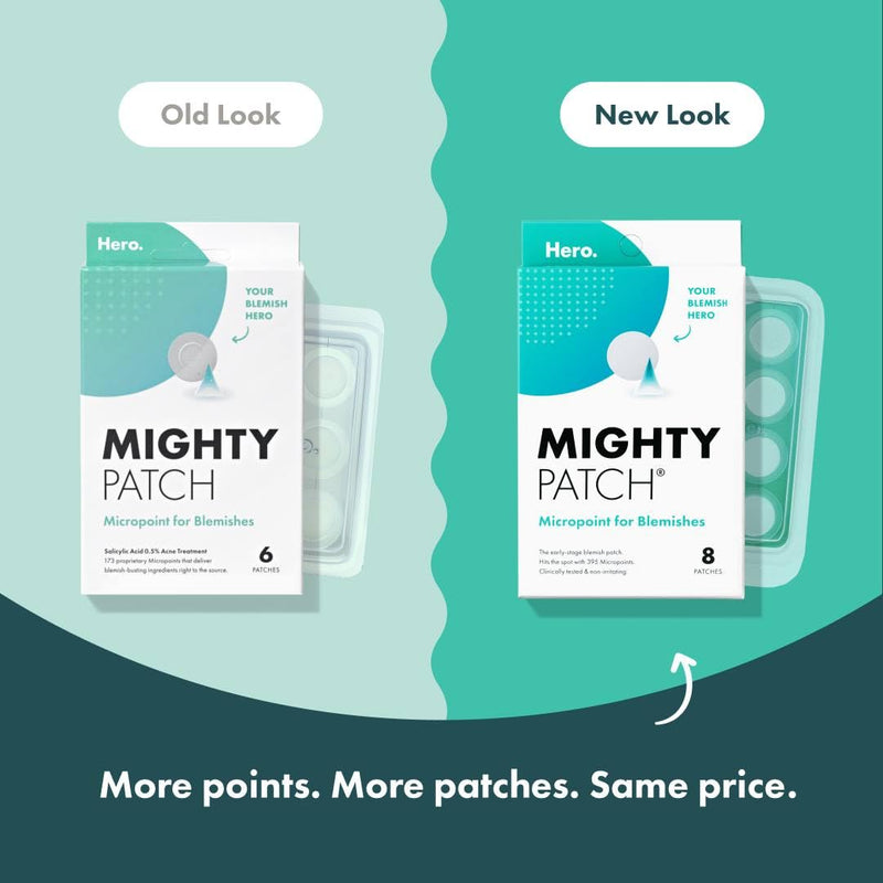 [Australia] - Mighty Patch Micropoint Large Hydrocolloid Pimple Patches for Face Blemishes from Hero Cosmetics, Acne Stickers for Early Stage Zits & Hidden Pimples, 395 Proprietary Micropoints, 8 Count 8 Count (Pack of 1) 