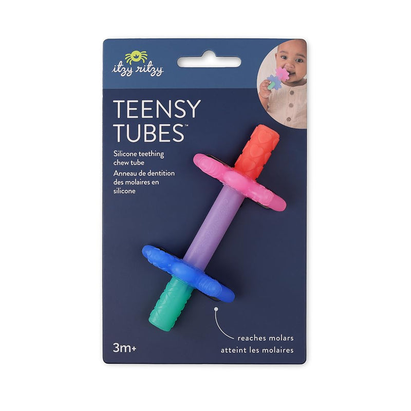 [Australia] - Itzy Ritzy Teensy Tube Teether; Textured Hollow Baby Teething Tube That Reaches Front Teeth & Back Molars, Made of Soft Silicone (Pink Rainbow) Pink Rainbow 
