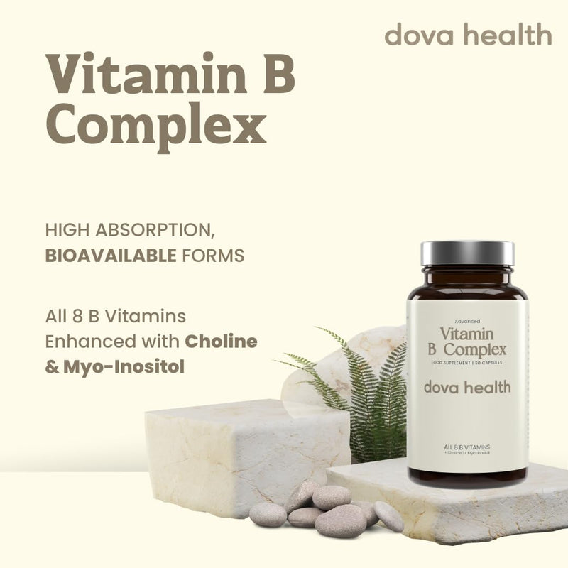 Vitamin B Complex High Strength | All 8 B Vitamins + Myo - Inositol & Choline | B1-B2-B3-B5-B6-B9-B12-B7 (Biotin), Folate | Clean, No Additives or Fillers | Made in UK