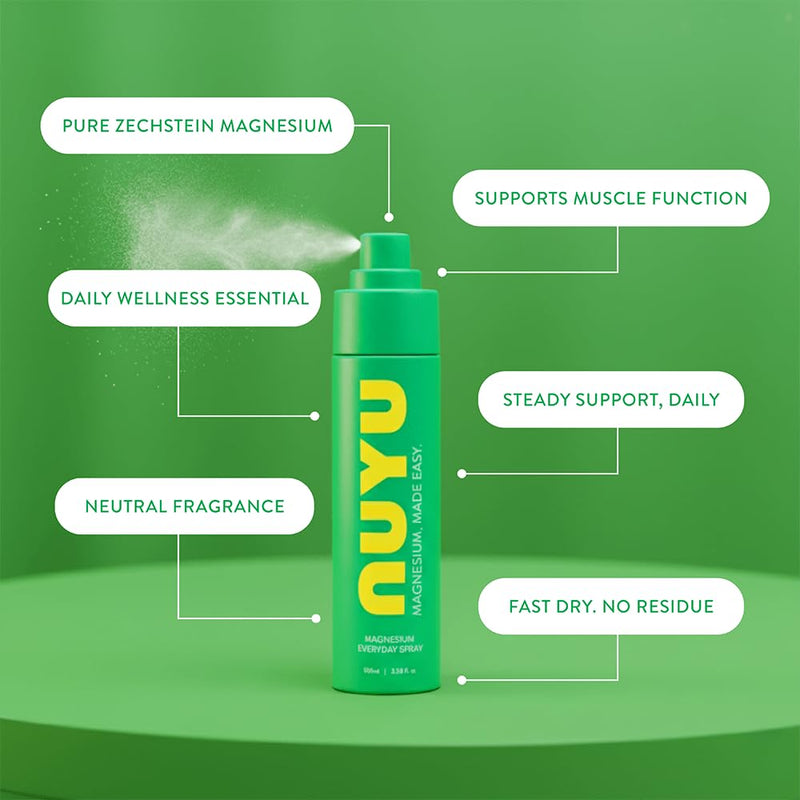 NUYU Magnesium Spray Everyday 100ml | Fast-Absorbing Magnesium Chloride | Includes Audio Magnesium™Ritual | 100% Vegan, Natural Sleep Aid, UK Made Everyday Spray