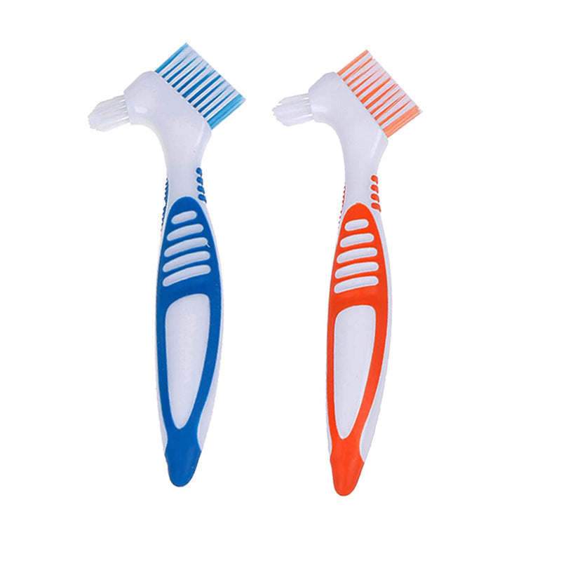 [Australia] - Denture Cleaner Box and Brush Set - 2 Pack Denture Bath Case with Basket + 2 Pack Denture Brush, Portable Denture Retainer Storage Box, False Teeth Brushes for Oral Care (Blue and Red) Blue and Red 