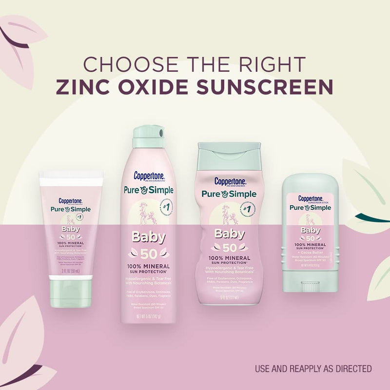 [Australia] - Coppertone Pure and Simple Baby Sunscreen SPF 50 Lotion, Zinc Oxide Mineral Sunscreen for Babies, Tear Free, Water Resistant, Broad Spectrum SPF 50 Sunscreen, 6 Fl Oz Bottle 