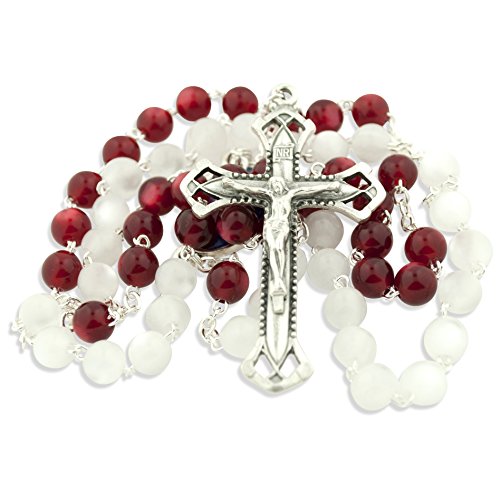 Venerare Catholic Divine Mercy Rosary Chaplet with White and Red Beads