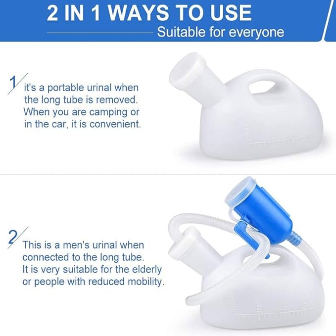 Male Portable Urine Bottles for Men - OOCOME 2000ML Portable Male Pee Storage Holder Urinal Collector with Lid for Car Travel Camping