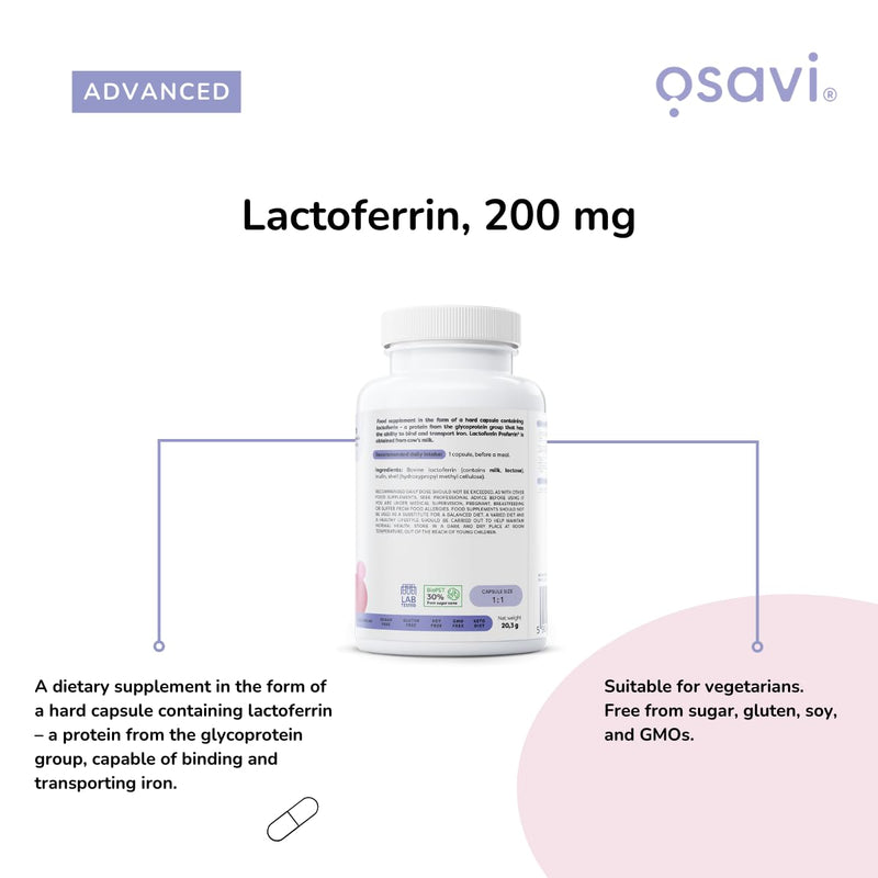 Osavi Lactoferrin 200 mg – 30 Capsules | Supports Iron Transport and Immune Function | Proferrin® Lactoferrin from Cow's Milk for Enhanced Bioavailability 30 count (Pack of 1)