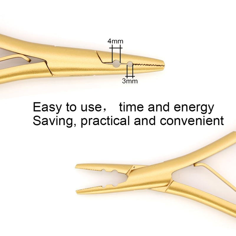 Hair Extension Tool Stainless Steel Hair Pliers with 2 Holes Microlinks Remover Beads Opener Tool Weft Extension Hair Styling Hair Beauty Salon Accessories Gold