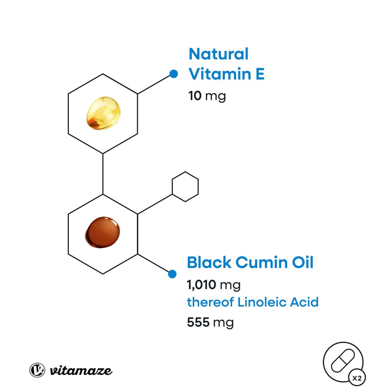 Black Cumin Oil Capsules Cold Pressed 1,010 mg (Nigella Sativa) with Vitamin E, 240 Vegan Capsules for 4 Months, Dietary Supplement without Additives, Egyptian Black Seed Oil, Made in Germany 240 count (Pack of 1)