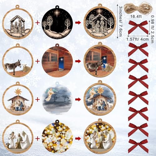 Hollowfly 8 Set Nativity Scene Ornaments 3D Wooden Christmas Tree Decor