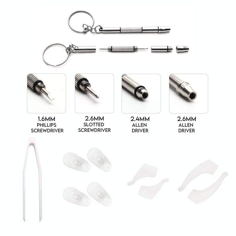 [Australia] - Precision Screwdriver Set, Eyeglass repair kit with 10-style screwdrivers/nose pads/4 in 1 portable screwdrivers/ear hook/tweezer for eyeglasses sunglass watch calculator (with 70-style screws) 