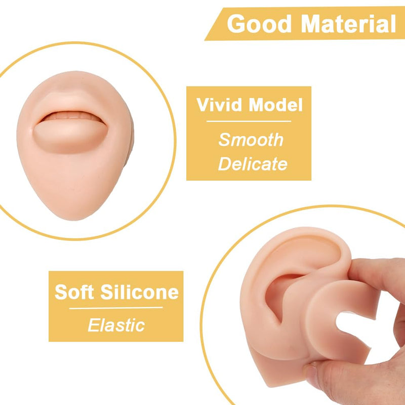 [Australia] - Soft Silicone Model Body Part Displays Set- Gakonp 7pcs Piercing Practice Body Parts with 1pcs Display Stand for Piercing Ear Nose Mouth Tongue and Belly Button Model Piercing Practice Kit 