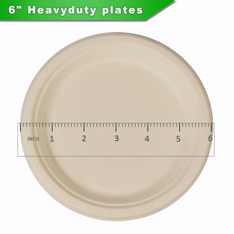 [Australia] - 100 Count 6“ Small Compostable Dessert Plates, Heavy-duty Unbleached Biodegradable Bagasse and Bamboo fiber Paper Plates 6 Inch 