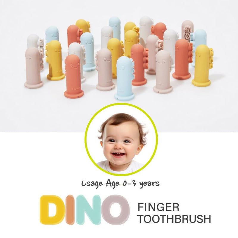 [Australia] - Fourfeet Dino Finger Toothbrush | Baby Silicone Oral Care Brush | Toddler Gum Cleaner | BPA Free Soft Bristles | Easy Drying Air Vent | Food Grade Material | Made in Korea - Grey + Sky (2PCS) Grey_blue 